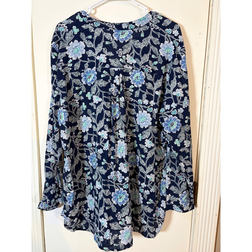 Old Navy Womens XL Navy Blue Floral Button Down Tunic Blouse Long Sleeve Cotton - Picture 5 of 6